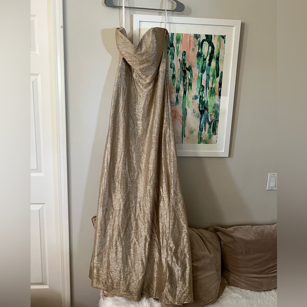 Hayley Paige Liquid Metallic; Gold dress